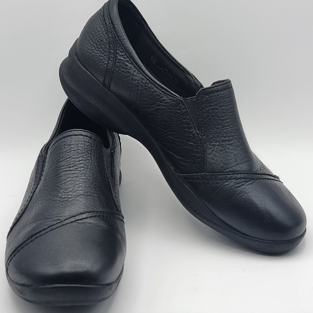 Women's‎ Black Leather Wide Width Slip-On Shoes SIZE 10W #1685